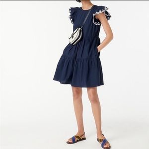 COPY - J. Crew white embroidered eyelet flutter sleeve tiered dress. Navy. Size…